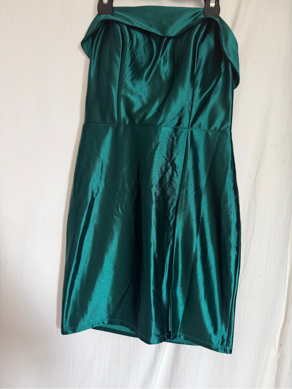 Crystal Doll Emerald Green Strapless Satin Cocktail Dress